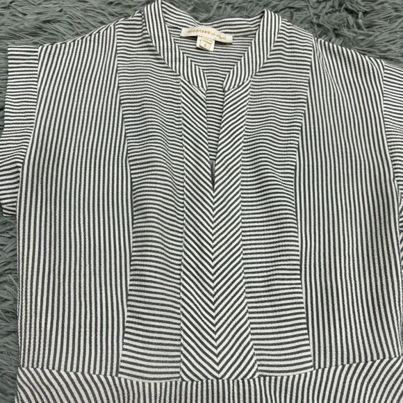 Monteau Peplum Striped Short Sleeve V-Neck Shirt Size Small - Picture 3 of 9
